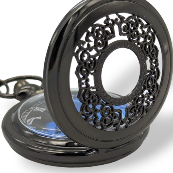 Pocket Watch Black Starry Sky Blue Moon Astrological Astronomy NEW Vintage Style - Picture 5 of 6